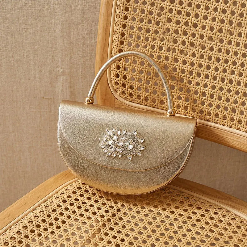 diamond-encrusted shoulder bag, dinner bag, fashionable semi-round messenger bag, exquisite premium handbag.
