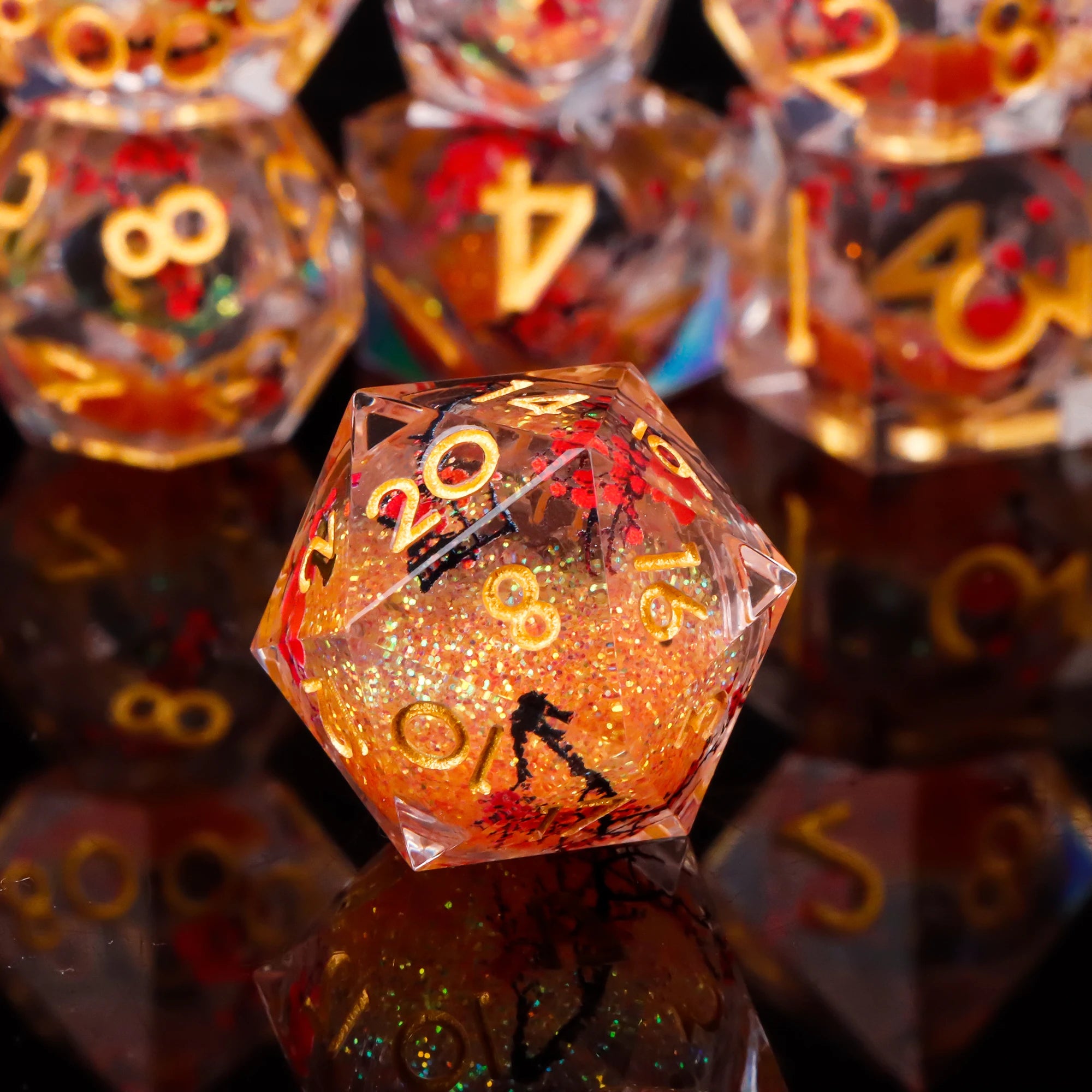 Liquid Core Dice Set 7Pcs DND Sharp Edge Dice Black Dice For Dungeons and Dragons Dice for D&D, Roleplaying Games