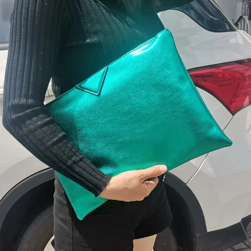 Women Day Clutch Bags Luxury Designer Lady Handbags 2024 New Female Envelope Bags PU Leather A4 Briefcase Bolsa Wallet Silver