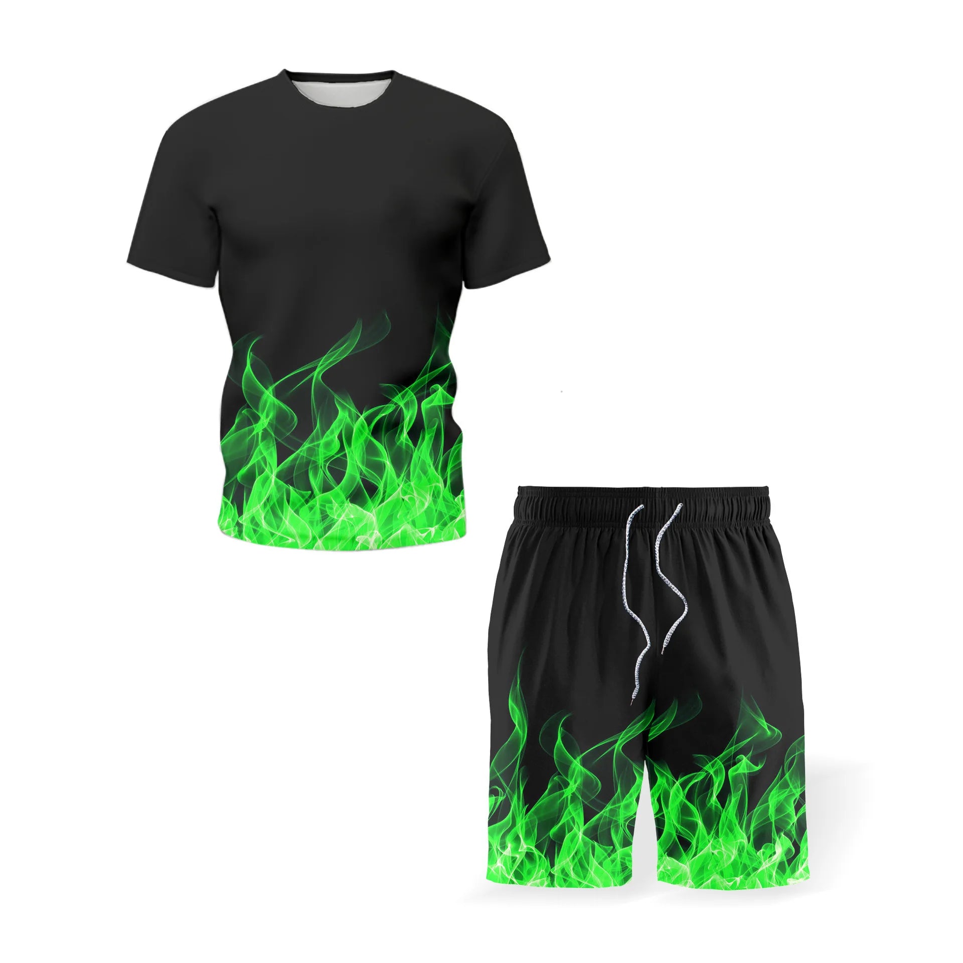 Summer Colorful Flame 3D Print Tracksuits Men Women Casual Short Sleeve T-Shirt Shorts Sets 2pcs Sportswear Suits Man's Clothing