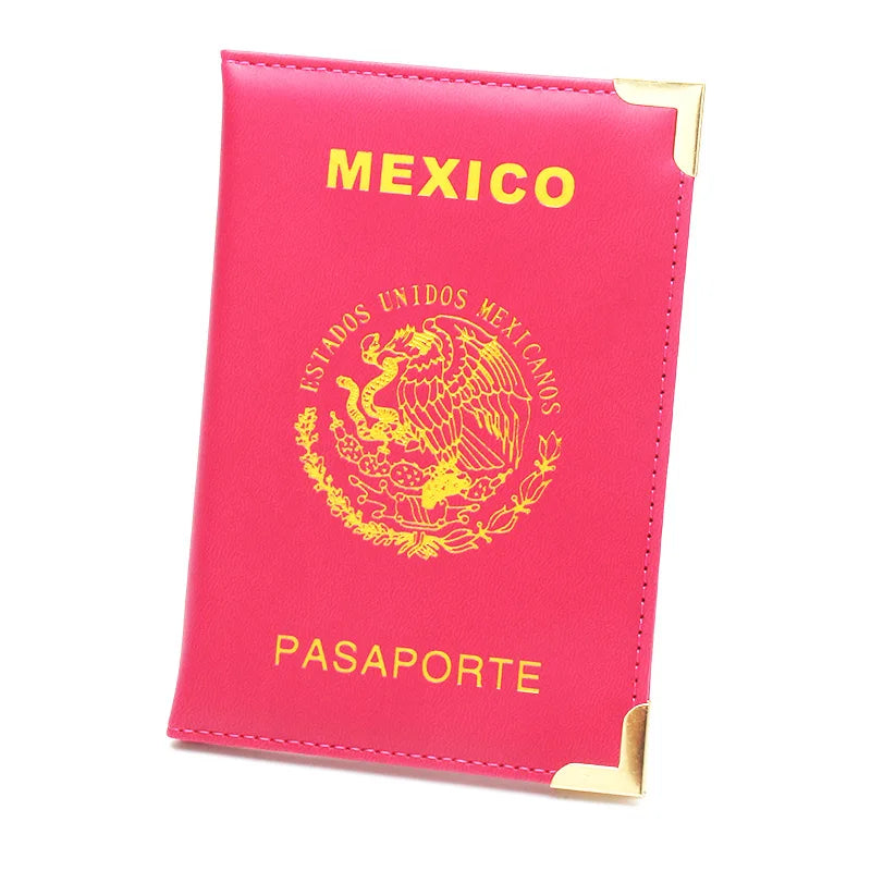 Mexican Passport Holder Golden Metal Copper Corners Passport Organizer Leather Slim Passport Case Plane Ticket Holder ID Holder