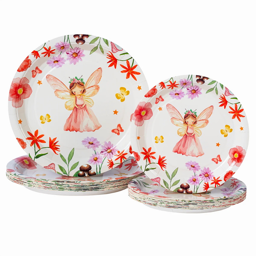 10/25/50pcs Floral Fairy Princess Paper Plates Disposable Butterfly Print Plates for Girls Enchanted Garden Party