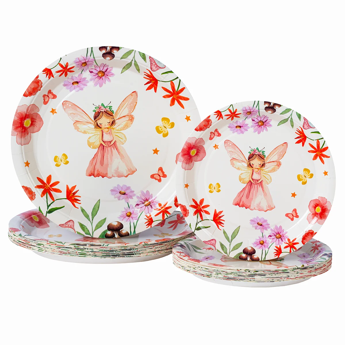 10/25/50pcs Floral Fairy Princess Paper Plates Disposable Butterfly Print Plates for Girls Enchanted Garden Party