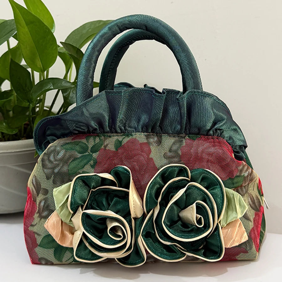 Flower fabric bag - hand-sewn for dinner party bags, women's hand-held dress bags, brides' bags