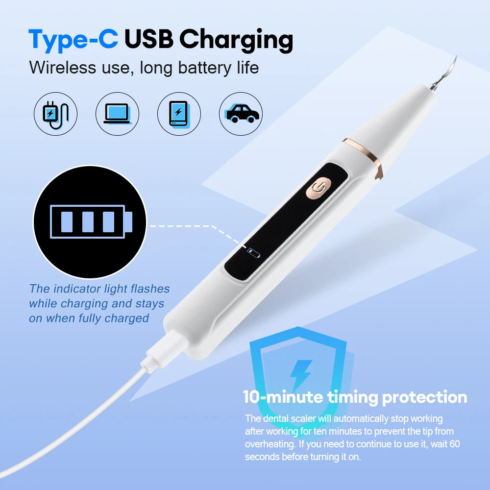 Ultrasonic Dental Scaler Scaler Tooth Cleaner Dental Stone Removal Electric Sonic Plaque Remover for Teeth Stain Tartar