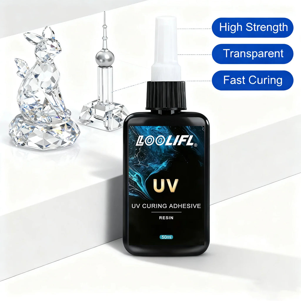 LOOLIFL50ml UV GlueUV Curing Adhesive Resin,Transparent Traceless Strong Adhesive Fast Curing For Glass Metal Plastic DIY Crafts