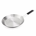 Portable Stainless Steel Vegetable Grill Basket Circular Non Stick BBQ Plate Folding Wood Handle Grill Fry Pan Kitchen Cooking