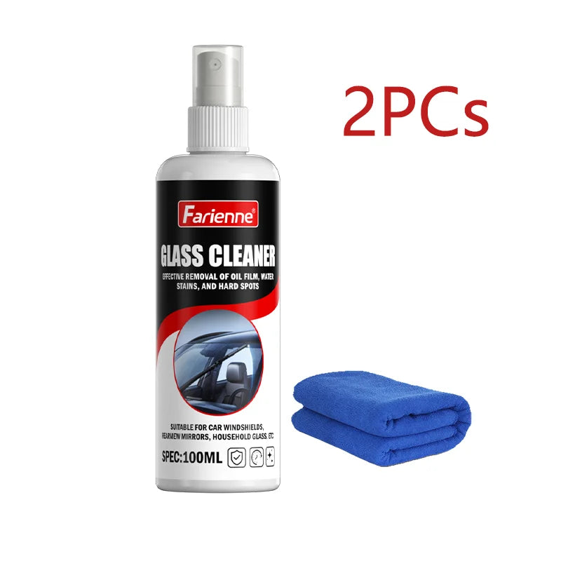 KJM Car Glass Cleaner Spray 100ml Windshield Oil Film Water Spot Remover Streak Free Auto Window Cleaning Liquid