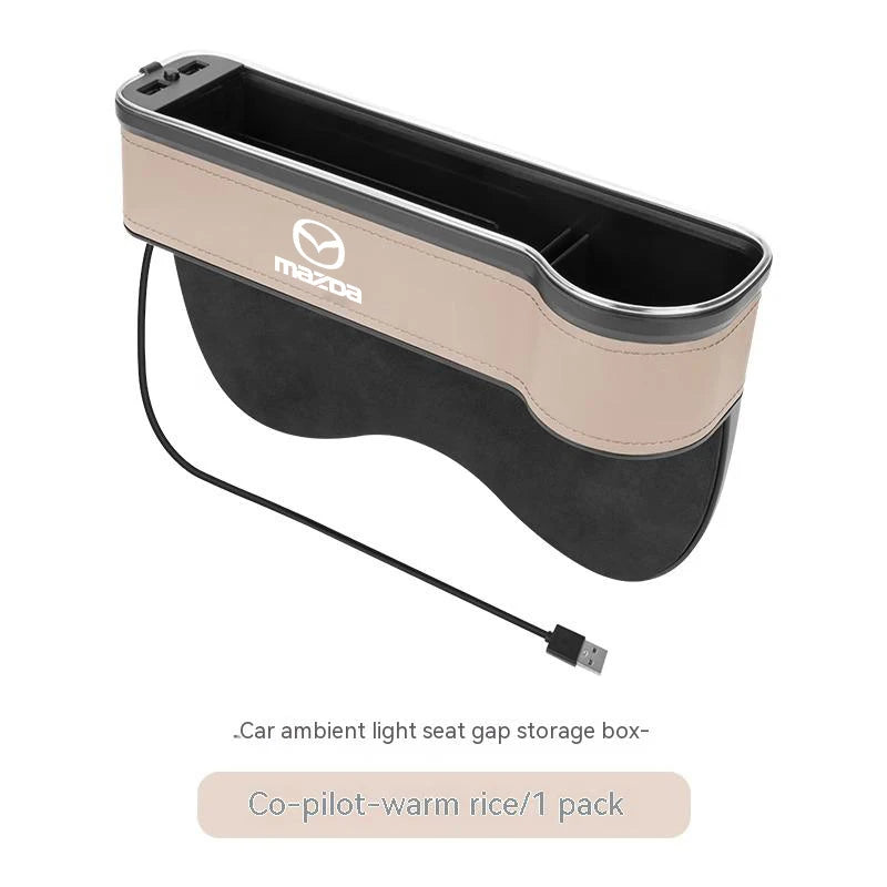 For Mazda 2 3 5 6 Axela Atenza CX30 CX5 CX8 CX9 MX5 Car Sewn Seat Gap Crevice Slot Storage Box With Atmosphere lamp USB Charging