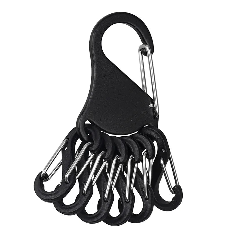 7in 1 Tactical Aluminum Alloy Chem Light Holders Carabiner Clip 6 S-Biners Glow Sticks Key Storage Buckle for Outdoor Camping
