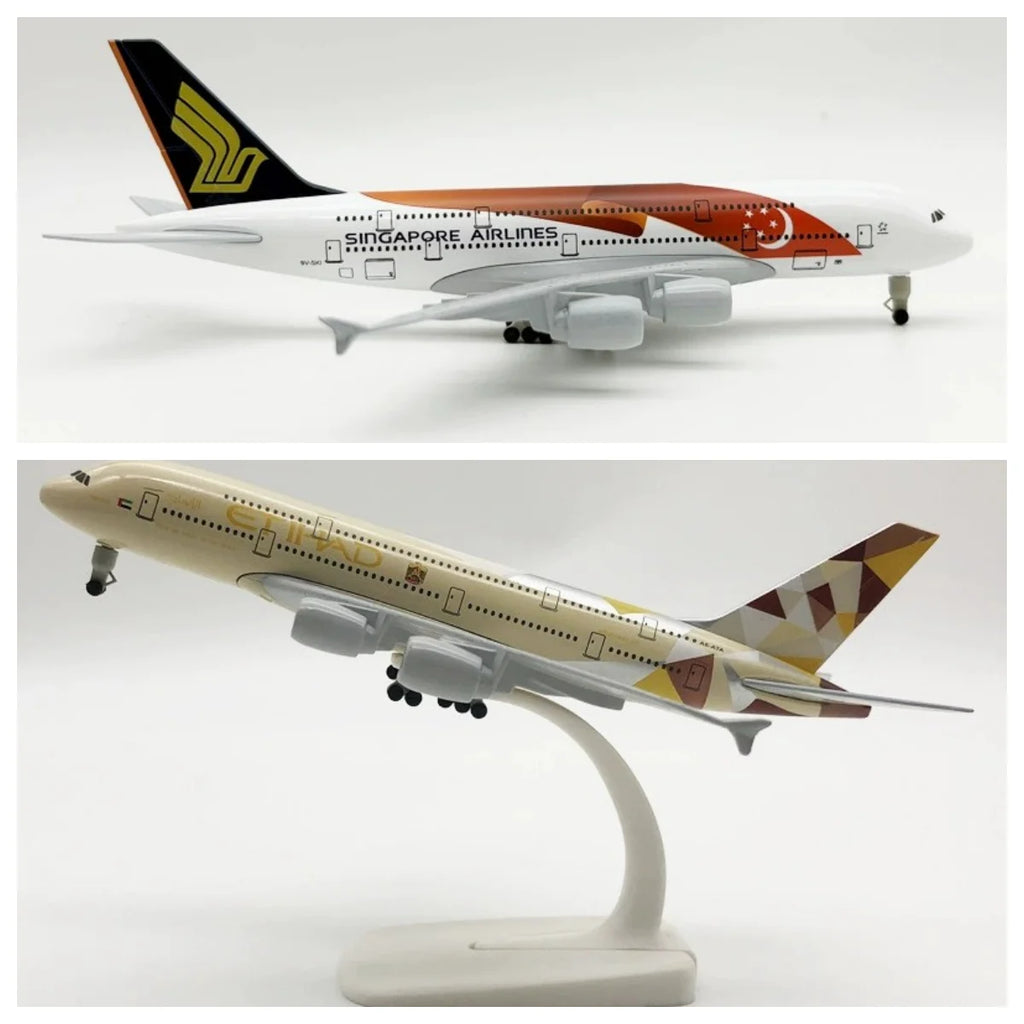 2pc 20cm Metal Model Airplanes A320 330 350 380 Aviation Diecast 1/300 Scale Aircraft For Adults Fun Souvenir With Wheels & Base