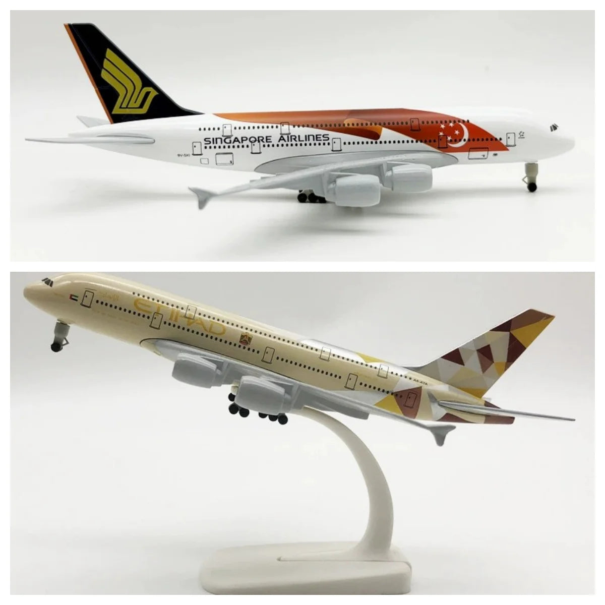 2pc 20cm Metal Model Airplanes A320 330 350 380 Aviation Diecast 1/300 Scale Aircraft For Adults Fun Souvenir With Wheels & Base