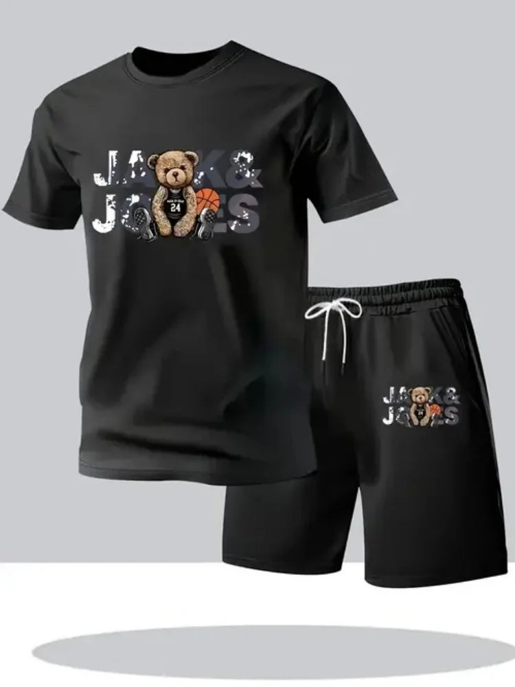 New Summer Men's European & American Style 2-Piece Outfit, Short Sleeve T-Shirt and Shorts Set