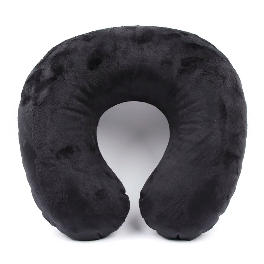 Flocking Plush Fabric Cover Inflatable Pillow Outdoor Travel Cushion U-Shaped Pillow Neck Pillow Travel Accessories Nap Pillow