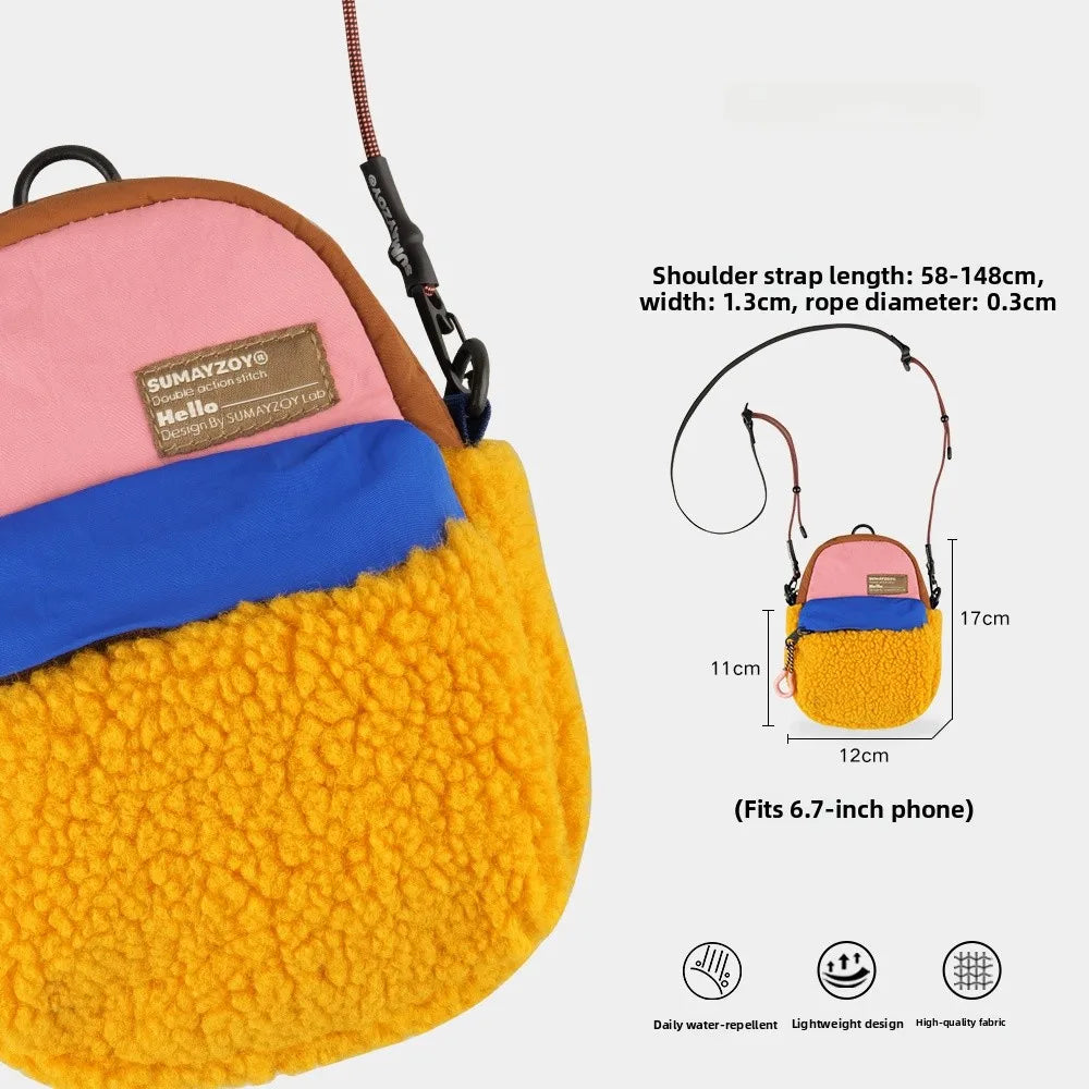 Sumayzoys Plush Crossbody Bag Outdoor Functional Style Single Shoulder Mobile Phone Bag Lightweight Autumn Winter Personalize...
