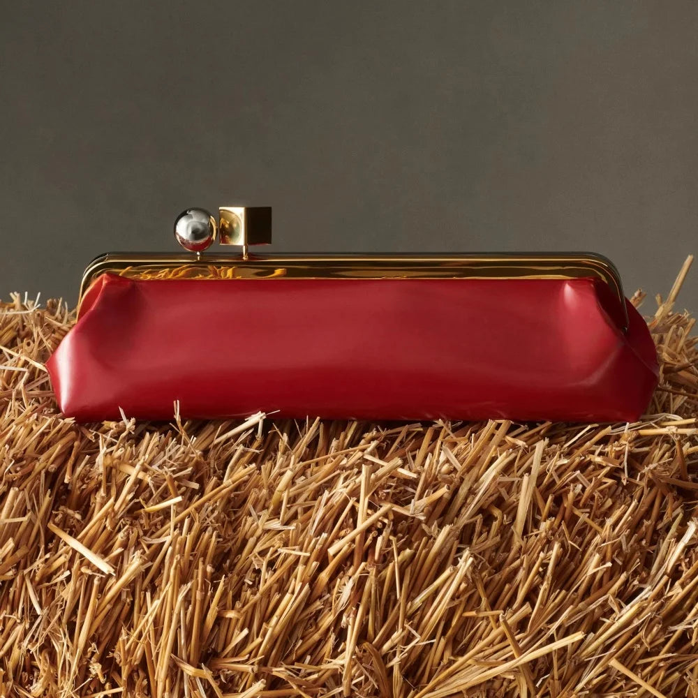 women kisslock frame bag design black clasp pouch clutch purse evening dinner party bag 2026 new microfibe leather shoulder bag