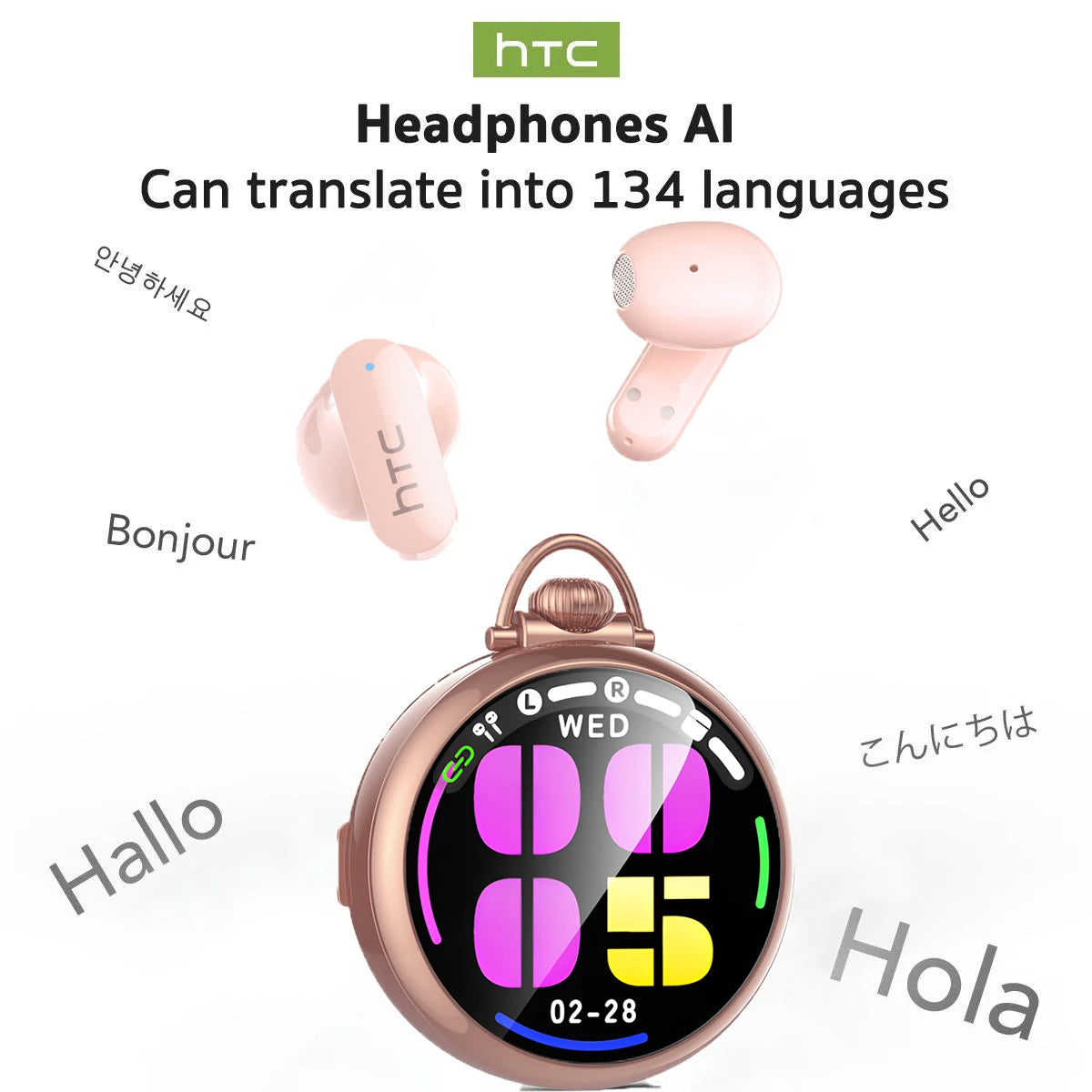 Auriculares Traductor DeIdioma 2026 HTC NE71 AI Real-Time Translator Earbuds BT6.0 Smart LED Screen IPX6 Waterproof HiFi Choice