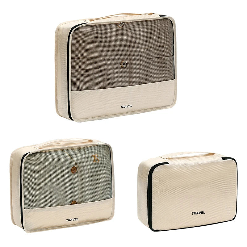 3pcs Set Travel Clothes Storage Bag Waterproof Packing Cubes Mesh Visible Travel Suitcases Organizer Pouch Luggage Organiser