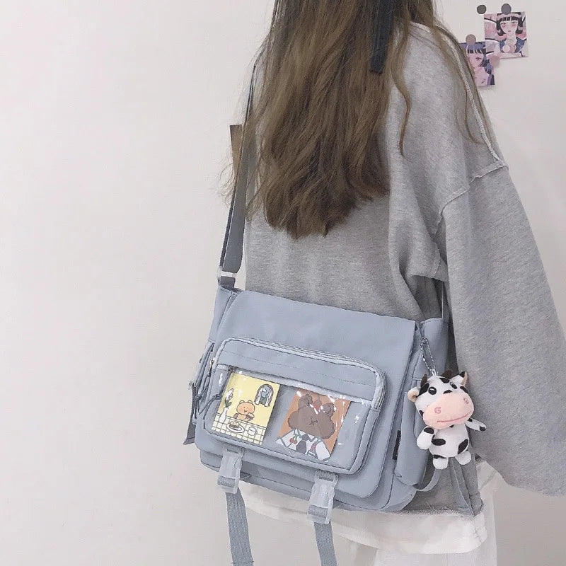 Nylon Crossbody Bags for Girls School Bags Japanese Transparent Bookbag Pocket Women Handbags Shoulder Messenger Bag Satchels