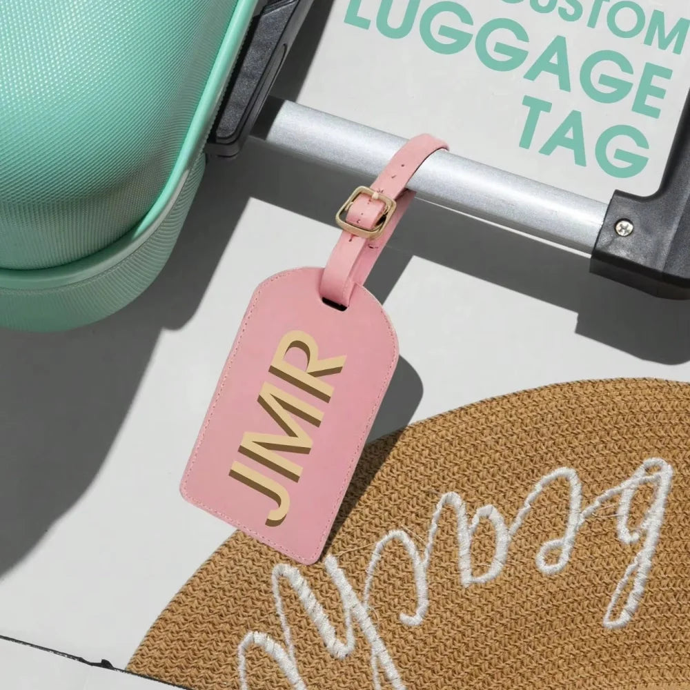 Customized Initial PU Leather Luggage Tag, Personalized UV Printed Letter Suitcase ID Label, Travel Gift for Women Men