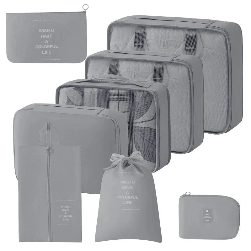 8Pcs Travel Organizer Set Portable Folding Suitcase Packing Cubes for Clothes Shoes Tidy Pouch Luggage Storage Bags