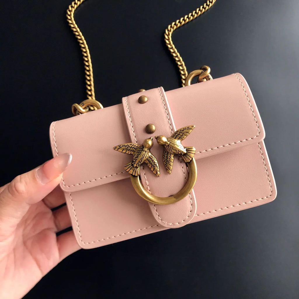 New Arrivalpinko Same Style Genuine Leather Super Mini Chain Small Square Lipstick Key Bag Swallow Bag Women's Handbag