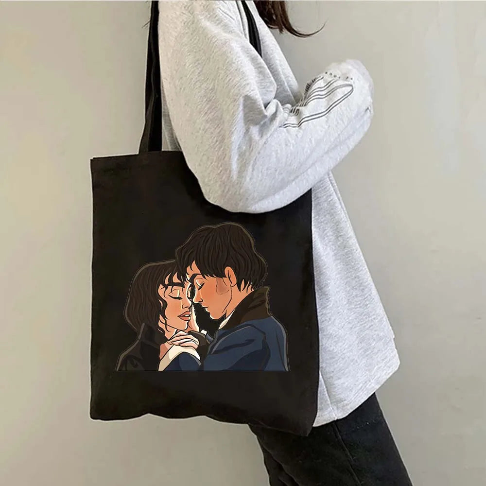 More Pride Less Prejudice Jane Austen Pride Prejudice Elizabeth Darcy Book Bennet Cartoon Shopper Canvas Tote Bag Cotton Handbag