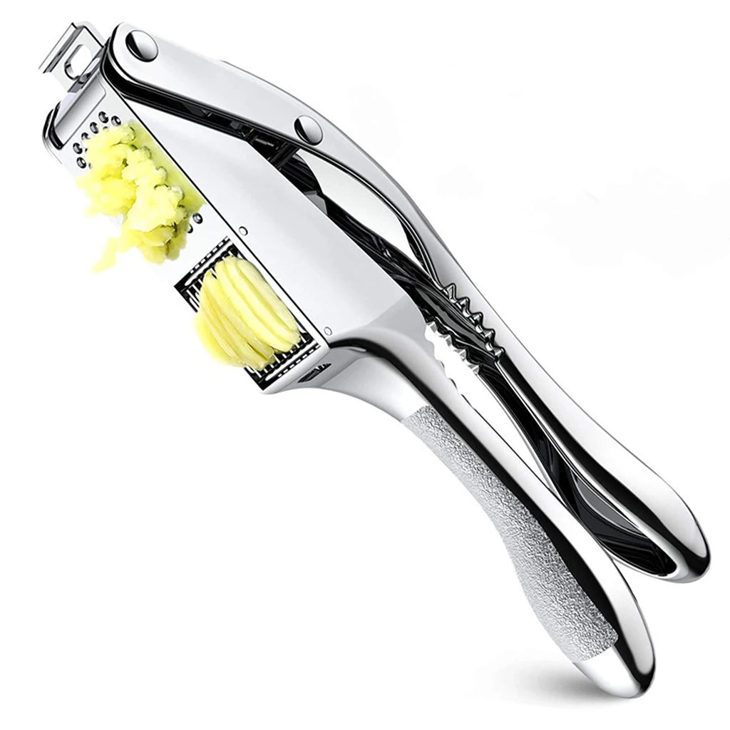 New Garlic Press Stainless Steel 2 in 1 Garlic Slicer Mincer Dual Function Garlic Crusher Handheld Squeezer Tool Kitchen Gadgets