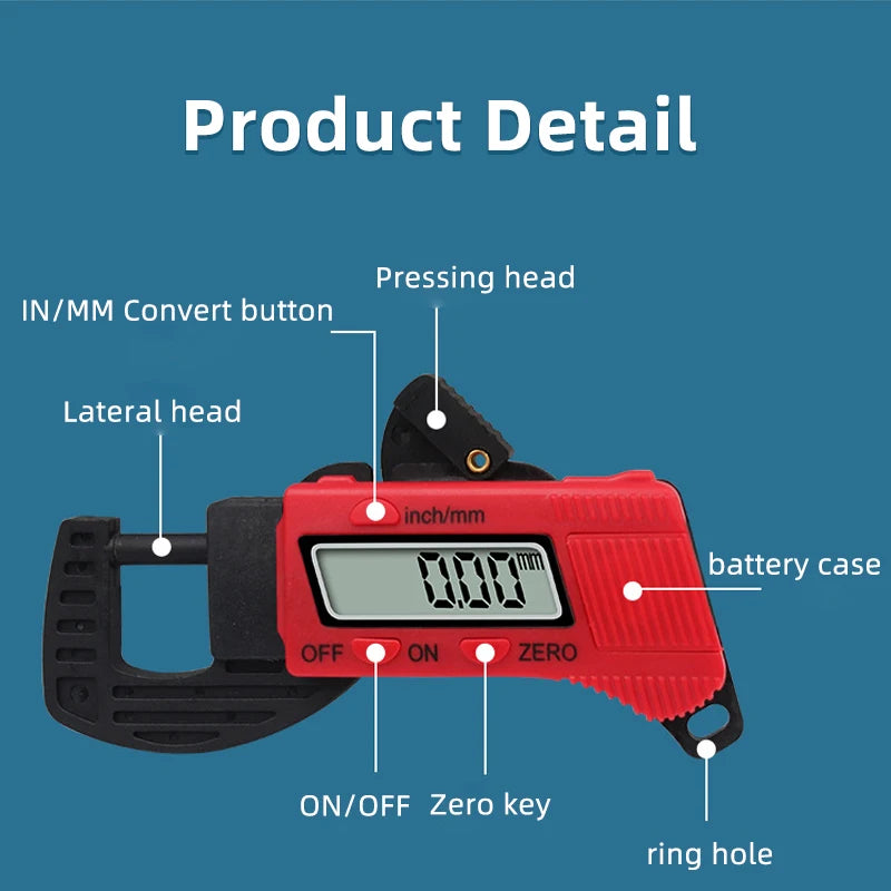 Digital Thickness Gauge Digital Micrometer Inch/Metric 0-0.5/0-12.7mm Electronic Micrometer Gauge Measuring Tool With Large LCD