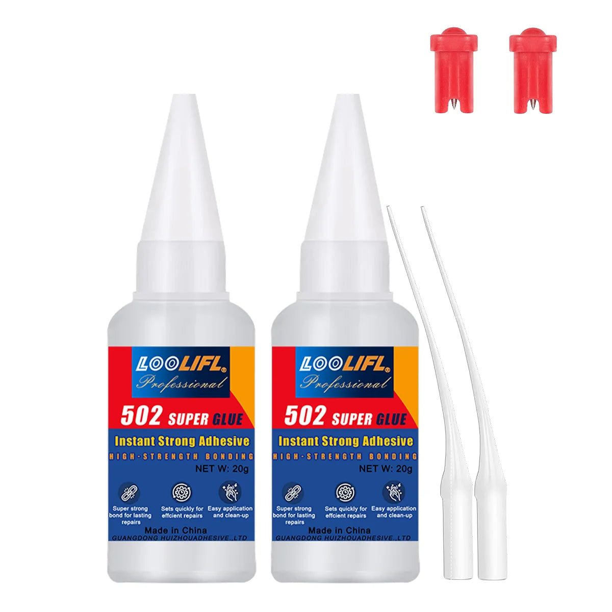 Loolifl,502, Super Glue, Instant Adhesive, Universal Glue, Suitable for Metal, Ceramics, Wood, Glass (Comes with Glue Remover)
