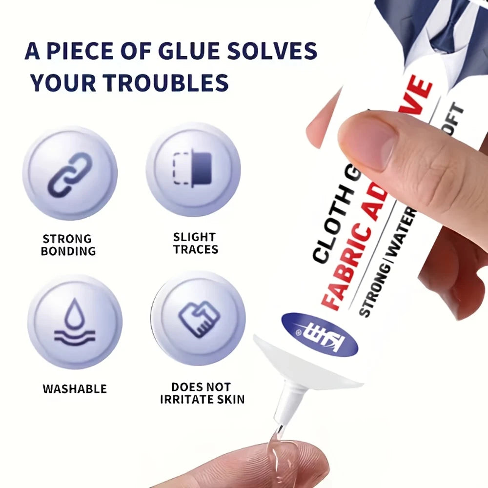 1 Washable Transparent Fabric Glue | Clear No-Trace Repair for Denim, Clothing, Leather & Crafts - KJM Brand, Gel , Multipurpose
