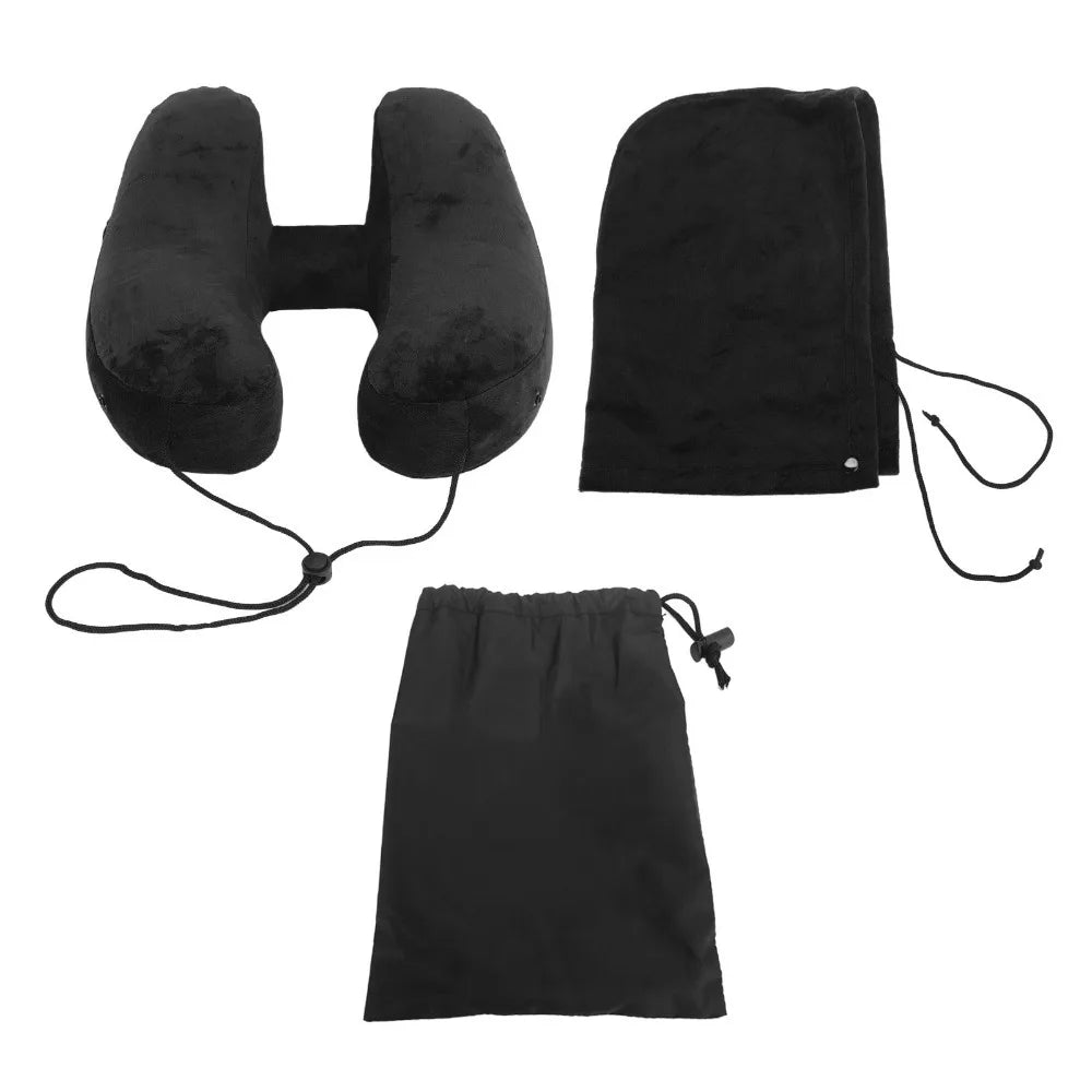 Durable Detachable Inflatable Travel Pillow Quick Fill Compact H-Shaped Travel Pillow Washable Airplane Pillow Car Travel