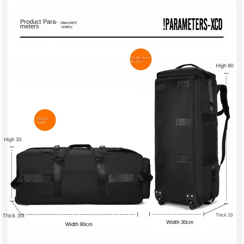 Large Capacity Travel Rolling Backpack Men Check in Bag Foldable Travel Trolley Bag Wheeled Suitcase Oxford Rolling Luggage Bag