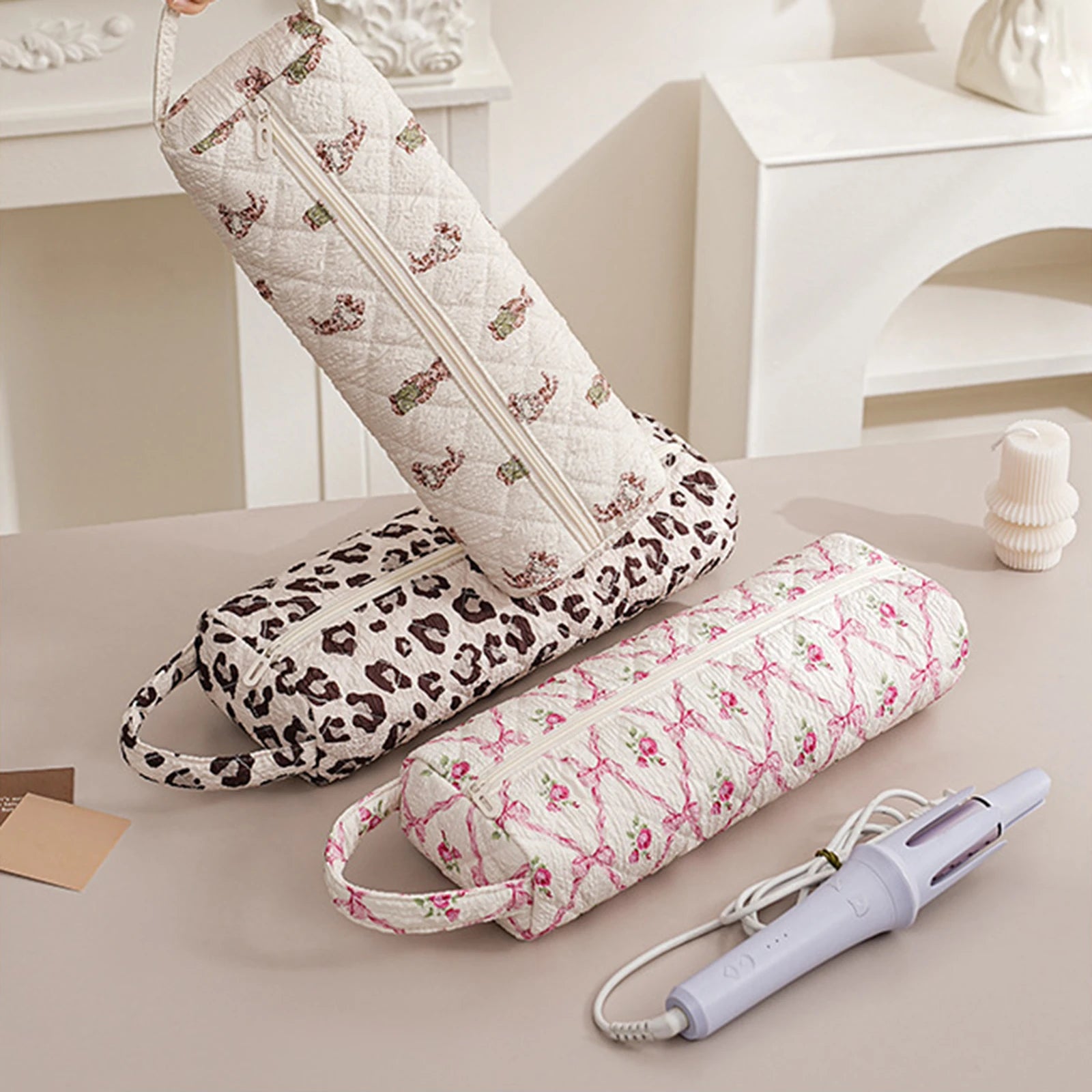 Quilted Hair Air Wrap Dryer Case Zipper Hair Tools Travel Bag Cozy Soft Gifts for Girls Her Mom Friend Sister Bridesmaid