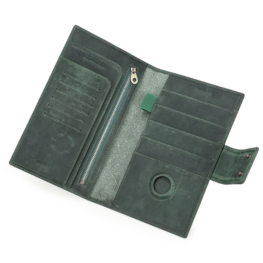 Genuine Leather Family Passport Wallet with Anti-lost Airtag Case Passport Cover For Cards Pen Holder Passport Travel Clutch Bag