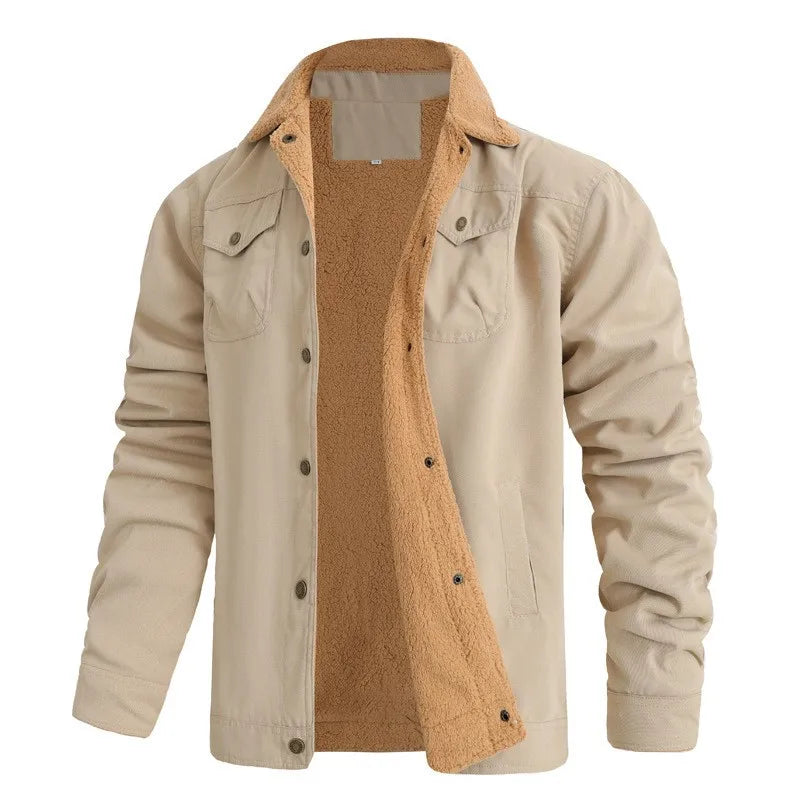 New Winter Men's Bomber Jacket High-quality Plush Thicken Wool Cargo Jackets Lapel Button-up Thick Warm Coat for Men Outwear 5XL