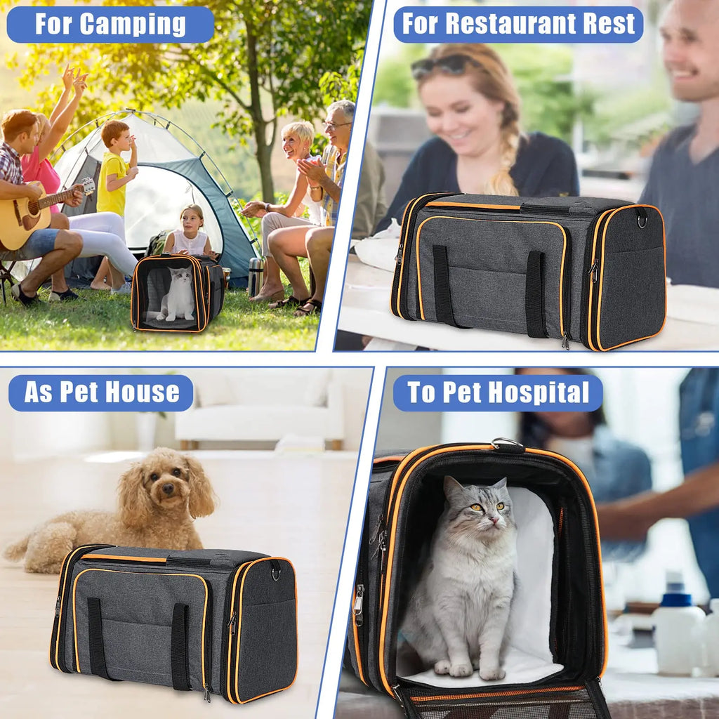 Large Reversible Expandable Cat and Dog Carrier - With Fleece Pad and Pockets for Cats/Dogs Up to 24 Lbs Travel Pet Carrier