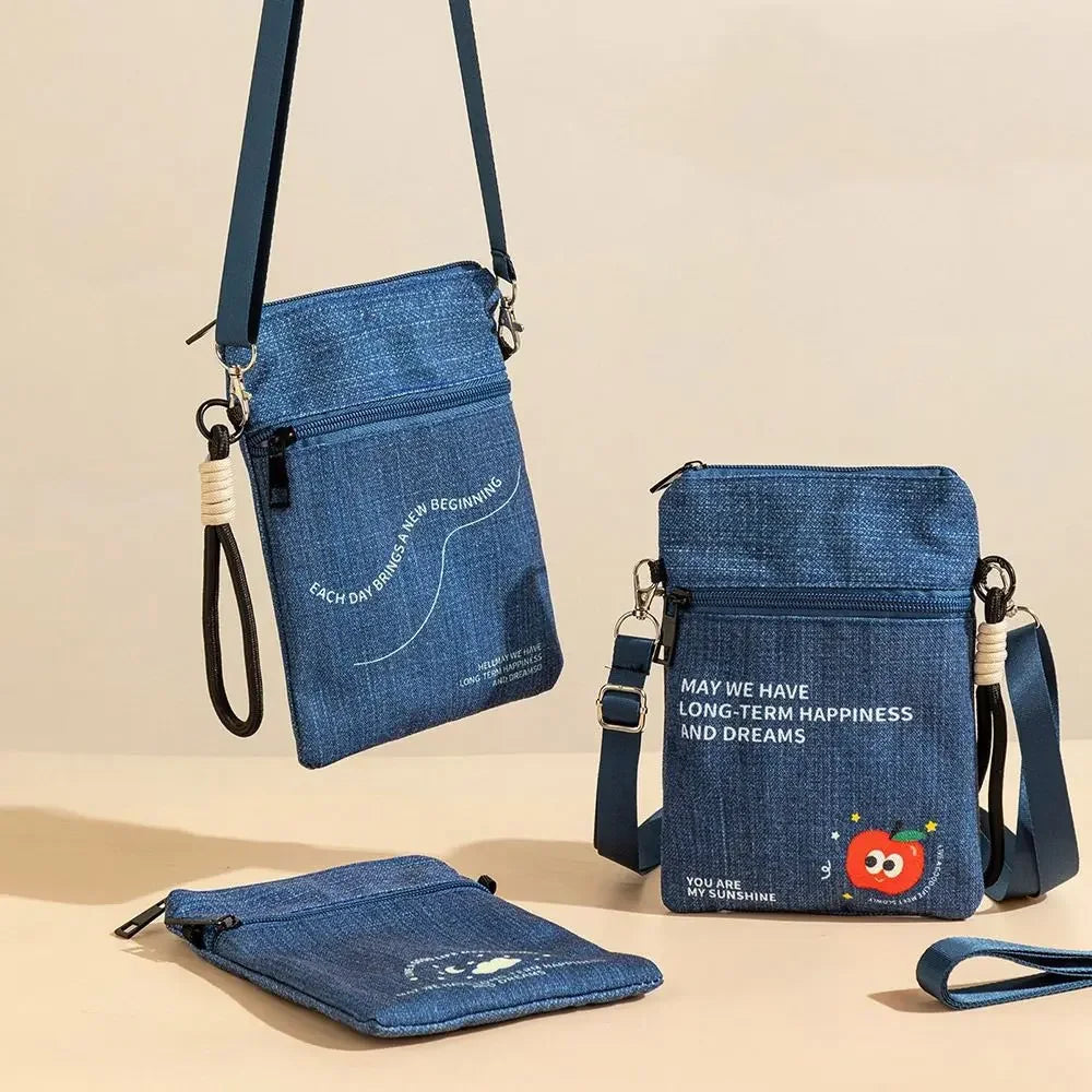 Portable Oxford Cloth Mobile Phone Bag Cartoon Multiple Compartments Shoulder Bag Adjustable Crossbody Bag Travel