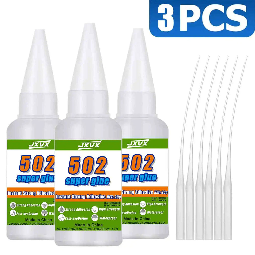 JXVX 50g 502 Super Plastic Glue  Professional Adhesive Transparent Cyanoacrylate Glue Fast Drying Odorless Long Lasting Bonding Acrylic, DIY Crafts, Electronics, PVC, ABS 1-3pcs.
