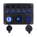 5-Gang Cat Eye Blue LED Switch Panel for Yacht & RV, Marine Boat Switch with USB & Cigarette Lighter
