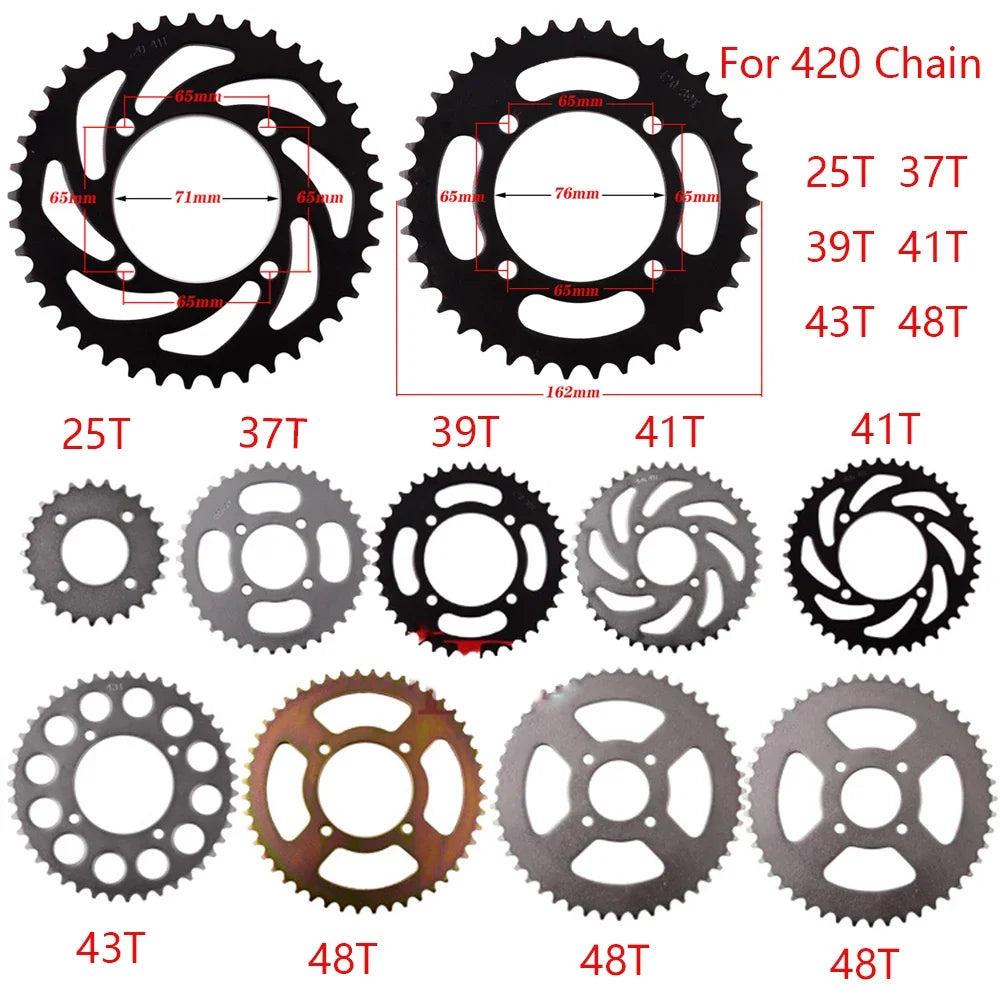 420 Chains 25T/37T/39T/41T/43T/48T Rear Sprocket Cog for Dirt Pit Bike 125/140/150/160cc CRF70 90 110 TTR100 KLX65