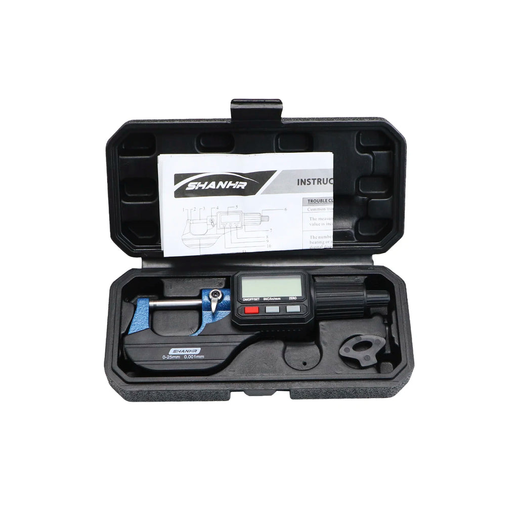SHANHR 0-25mm Digital Micrometer Metric Inch Conversion ABS Function Large LCD Display Precision Micrometer Measuring Tool