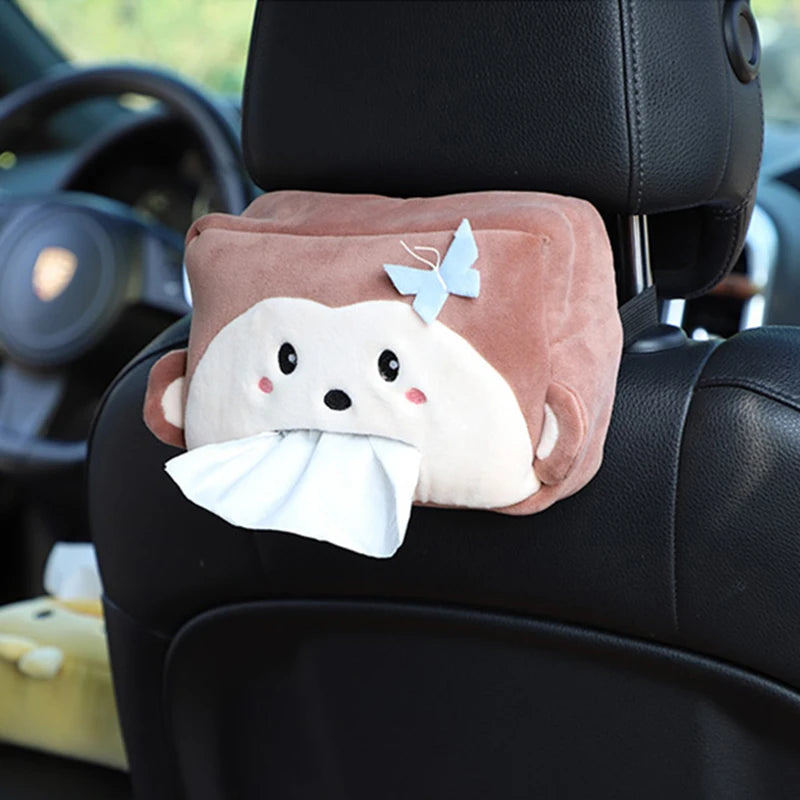 Cartoon Tissue Box Holder Cute Short Plush Tissue Boxes Bracket Auto Armrest Box Car Seat Back Car Decorations Car Tissue Holder