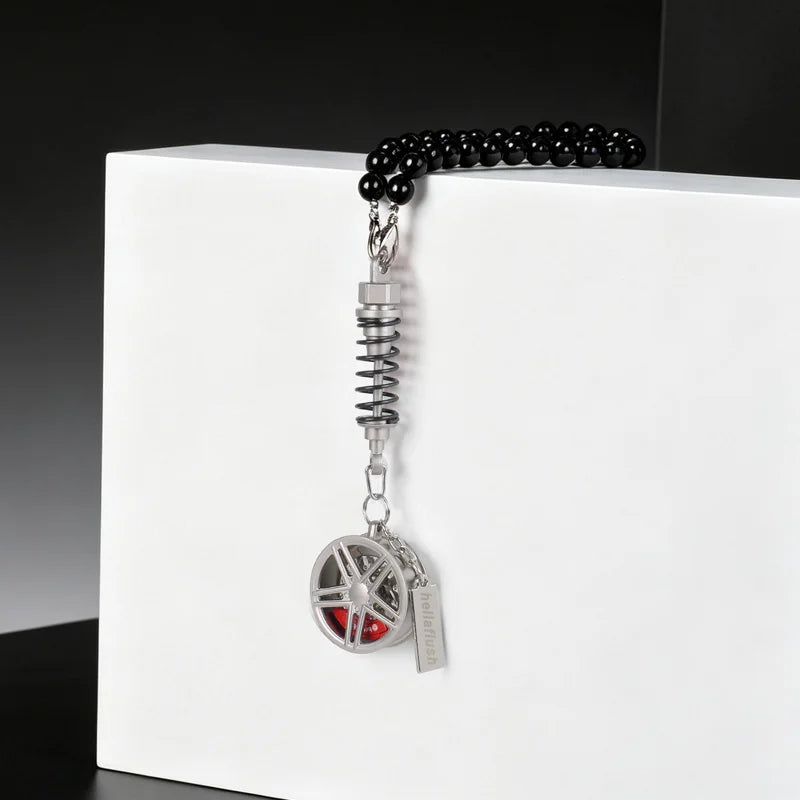 metal Car Mirror Rearview Pendant Auto Interior Decor Pendants Aluminum Wheel With Shock Absorber Ornament Hanging Accessories