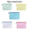 10PCS Stationery Storage Folder File Mesh Zipper Pouch Document Bag Office and Educational Supplies Storage Students Stationery