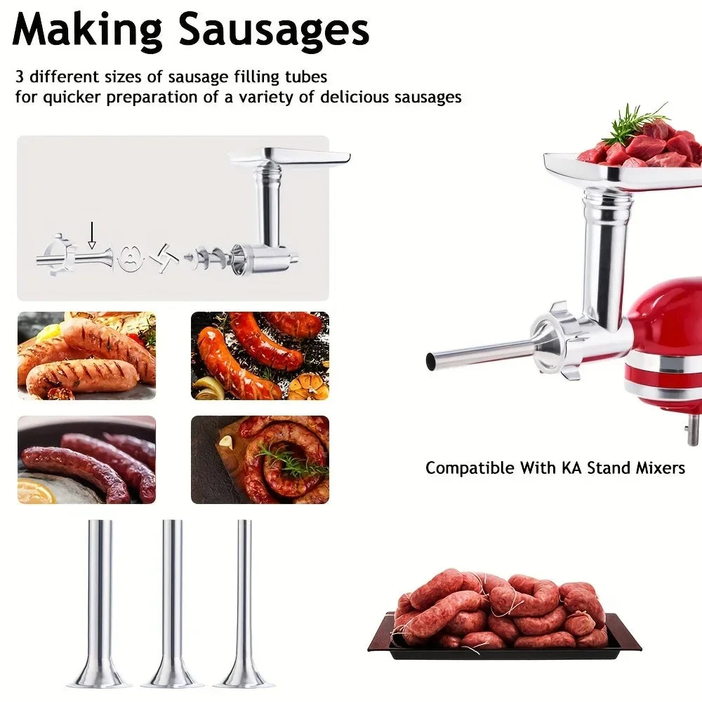 5 # Stainless Steel Sausage Filling Tube Kit for Meat Grinder, Sausage Filling Tube Accessory for Kitchen Vertical Mixer