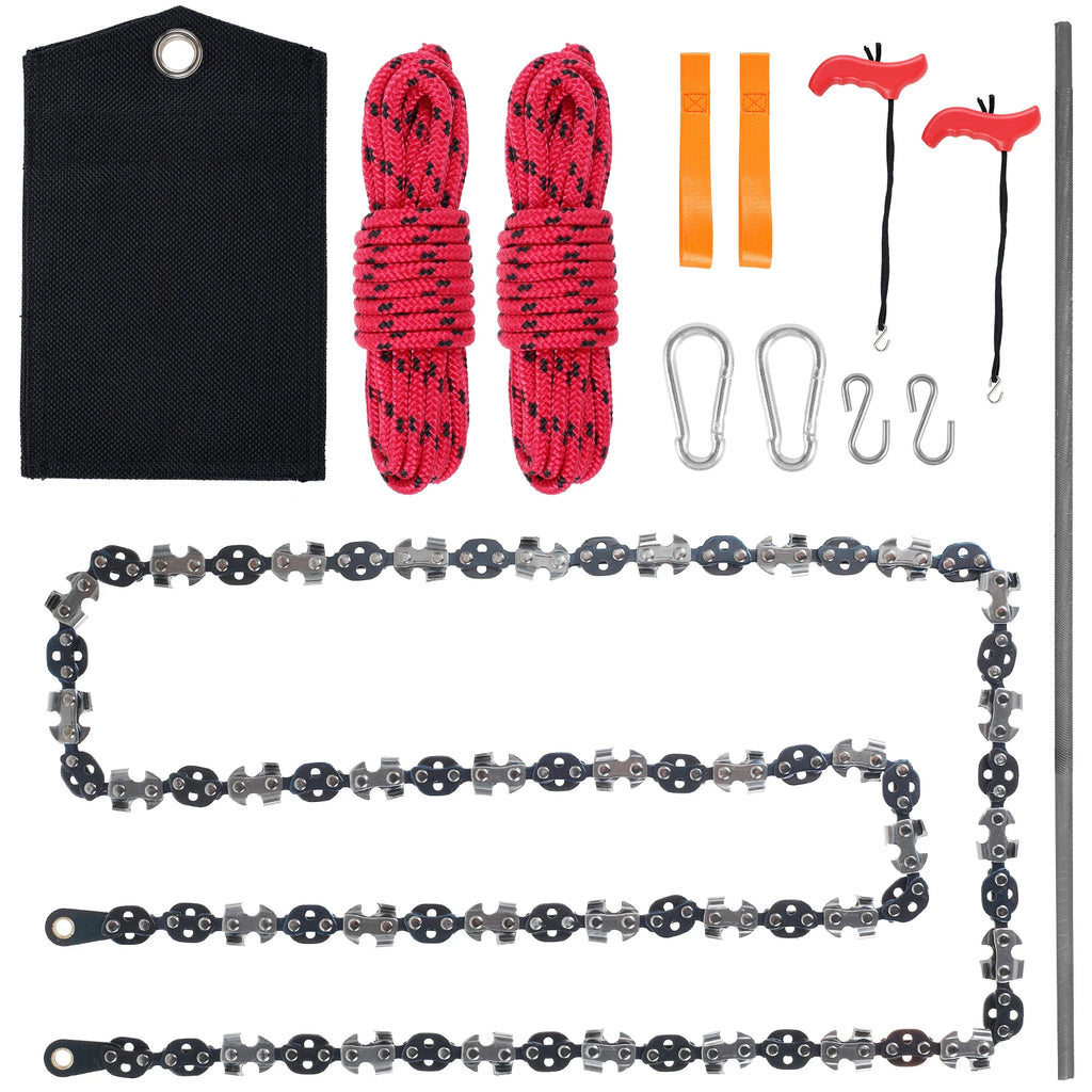 1Set 53 Inch Hand Rope Chain Saw Sharp Manual Tree Limb Chain Saw with 68 Teeth Folding Pocket Rope Chainsaw Tree Cutting Tools