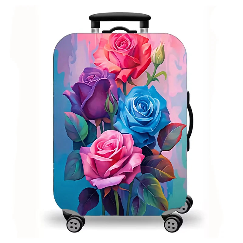 Luggage Cover, Luxury Floral Rose Print Stretch Suitcase Protector for Travel, Elegant Peony Sunflower Art Design