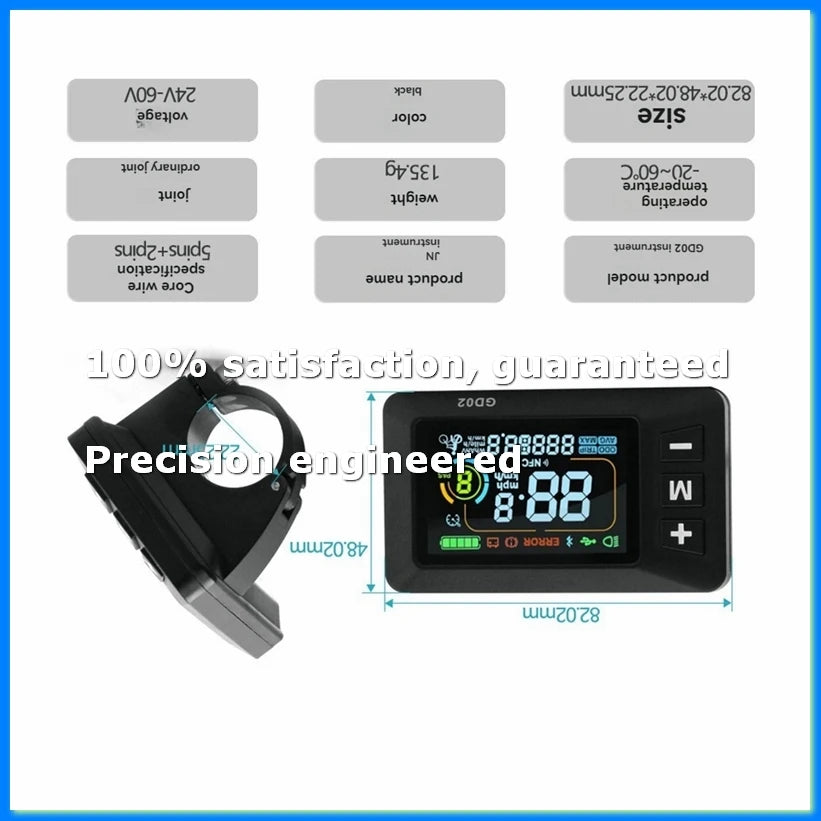 LCD-GD02 Electric Bike LCD Display Meter Dashboard Display Panel 24V 36V 48V 52V 60V for Electric Scooter SM5+2PIN-ABAM