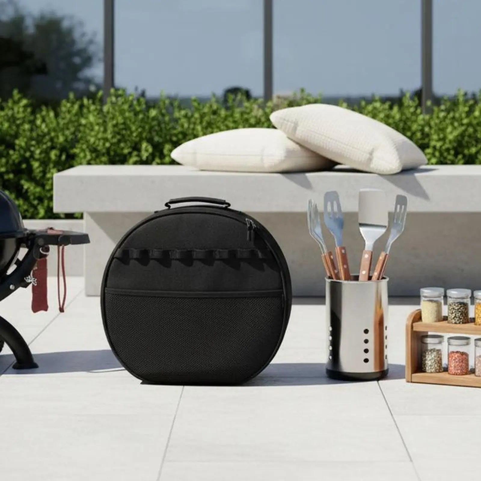Bbq Pan Organizer Bag Thickened Round Pan Bag Grill Plate Carry Case Portable Baking Tray Carry Case Scratch-Resistant